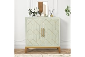 ‎HOLTICO HOLTICO Küchenschrank Garderobenschrank Badezimmerschrank Wohnzimmerschrank Grün mit verstellbarem Regal,Schrank freistehend für Küche,Badzimmer,Wohnzimmer,Garage,goldene Linien und Beine