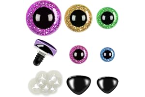 JETOP 99pcs 12-20mm Safety Eyes for Crochet Toys, Safety Eyes and Safety Noses for Amigurumi Crochet Animals, Chromatic Plastic Button Eyes with Washers Blue, Pink, Green, Gold, Purple