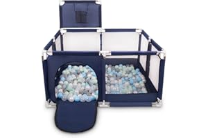 Selonis Parc Bébé Avec 900 Balles Plastiques Aire De Jeu Pliable Basket, Bleu:Perle/Gris/Transparent/Babyblue/Menthe