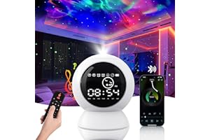 KIVOTAC LED Alarm Clock Star Projector,Starry Moon Lamp with BT Speaker, White Noise，Timer and Remote Control Rechargeable Galaxy Night Light for Kids Bedroom,Home Decor,Ceiling