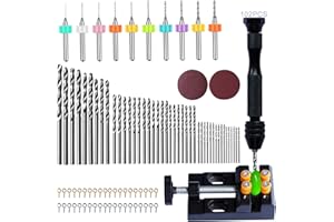 62Pcs Pin Vise Hand Drill Bits Set with 40Pcs Eye Pins, JC-Houser Micro Mini Twist Drill Bits Set, Precision Hand Pin Vise Rotary Tools for Craft Carving Resin Model Jewelry Making