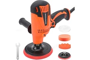 zerotop Pulidora Coche, 700W Máquina de Pulir Máquina Pulidora, 6 Velocidades Variables, 600-3700RPM, Mango Lateral, 125mm Kit de Esponja de Pulido, para Coche, Muebles, Motocicletas
