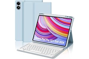 SENGBIRCH Teclado para Redmi Pad Pro 12,1 Pulgada - Funda Teclado para Redmi Pad Pro 2024, Teclado Español Ñ Bluetooth Desmontable para Redmi Pad Pro 12.1 Pulgada 2024, Azul Claro