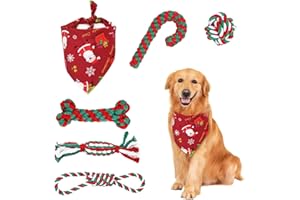 GothicBride 6 Stück Hundespielzeug Weihnachten, Geschenk Weihnachten Enthält 5 Hundespielzeuge Seil Naturbaumwolle & 1 Rot Hunde Halstücher, Hunde Kauspielzeug Weihnachten Hundespielzeug Zuckerstange