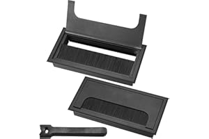 HAOCHEN 2 Stück Kabeldurchführungen Kabeldurchlass, Kabelkanal Schreibtisch mit Bürstendichtung Aluminium, mit 10 Stück Kabelbindern. (Schwarz, 160x80mm)
