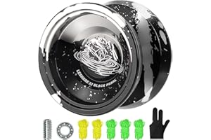WOWOSS Professional Trick Yoyo Dual Purpose Yoyo Unresponsive Yoyo Responsive Yoyo Metal Yoyo with 5 Yoyo Strings, Yoyo Glove, Yoyo Bearing and Tool, Easy to Return Yoyo Ball for Kids, Adults (Black&Silver)