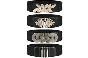 Pomeloone Donna Cintura Elastica Larga in Vita, 4 Pezzi Donne Nero Vintage Stretch Cinture di Vita, Ampia Moda Retrò Cinch, 4 Stili