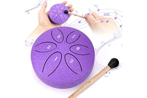 VAIAV Zungentrommel Steel Tongue Drum 6 Töne Handpan Instrument Stahlzungentrommel Mini Pan Drum Percussion 3 Zoll Stahlzungen mit Schlägeln für Meditation Yoga (Lila)