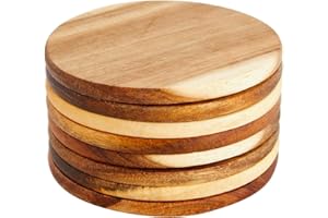 JUVALE Sottobicchieri in Legno di Acacia, Confezione da 8 Sottobicchieri per la Protezione del Tavolo, Bicchieri per Bere, Marrone Scuro