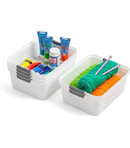 Aazon.co: Jekiyo 4 Packs Plastic Storage Basket With Handle, Black