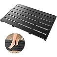 Bamfan Bath Mat for Bathroom Luxury Shower - Non-Slip Bamboo Wooden Waterproof Floor Mat for Indoor or Outdoor Use (Black)
