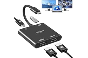 AVIGERS HDMI Splitter 1 in 2 Out, USB C zu HDMI Adapter 2 Monitore Gleichzeitig, Hdmi Switch mit 2 HDmi Port, PD, USB 3.0 für Laptops und Tablets etc (Einzel Ausnutzen 4K@60Hz und Duales Ausnutzen 4K@30Hz)