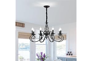 Ganeed Rustic Chandeliers Candle French Country Chandelier Vintage Iron Pendant Light Fixture Hanging Light Black 8 Lights
