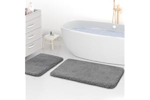 wyewye Tappetini da bagno in microfibra, tappeti da bagno super spessi 2 cm, tappeti da bagno super assorbenti 50 x 80 cm e 40 x 60 cm, grigio