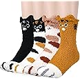 Fanshiontide 4 Pairs Fluffy Cat Socks for Women and Girls,Cat Paw Pattern Animal Non Slip Fluffy Socks Soft Fuzzy Winter Warm Cozy Cute Slipper Sock for Women Girls Winter Gifts