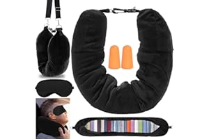 KufaerBeam Befüllbares Nackenkissen, Reisekissen Stopfbares für Flugzeug & Reisen, U-förmiges Füllbares Nackenkissen, Multifunktionales Nackenkissen mit Eye Mask und Ohrenstöpsel (Schwarz)