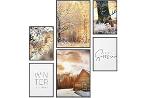 Papierschmiede® Mood Poster Set Let It Snow, Bilder Wohnzimmer Deko Schlafzimmer, 2x DIN A4 und 4x DIN A5, Schnee Weihnachten Winter - ohne Rahmen