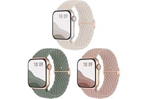 Joehwerr 3Pack Anti-Slip Braided Band Compatible for Apple Watch Straps Women 40mm 41mm 38mm 42mm 44mm 45mm 46mm 49mm, Adjustable Elastic Stretchy Strap for iWatch SE3 series 11 10 9 8 7 6 5 4