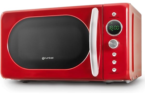 Grunkel - Micro-ondes de 20 l de capacité MW-20 avec design vintage et 5 niveaux de puissance - Fonction décongélation et minuterie - 700 W (rouge numérique)