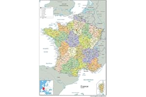 TIGER MOON Carte géopolitique de France - Papier plastifié - A2 Taille 42 x 59,4 cm