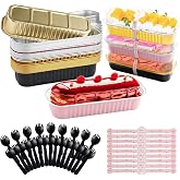 Jogoico 30 Pieces Mini Bread Molds with Lids and Spoons 200 ml | Reusable Rectangle Paper Molds Baking Cake Cake with Lids Sp