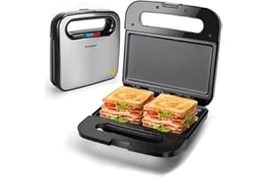 Aigostar Sandwich Toaster Panini Press, Deep Fill Toastie Maker, Non-Stick Sandwich Grill Flat Plates, Indicators, Locking Latch - Roy Max