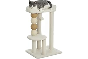 PawHut Árbol Rascador para Gatos Altura 76 cm Con Revestimiento de Borreguillo Plataformas Bola Colgante y Poste de Yute Beige