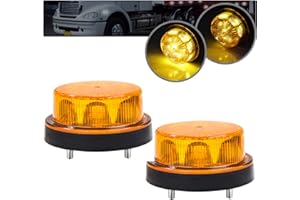 Ygmylandbb LED Strobe Warning Light, Amber Flashing Strobe Beacon Light, 12V 24V Mini Round Rooftop Strobe Beacon Light for Forklift Vehicles Trucks Golf Cart Tractors Cars, 2Pcs (Yellow)