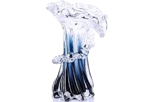 Blå vit klar våg gradient, handblåst glasvas unik konst dekorativ vas för havsinspirerad kust heminredning, mittpunkt för mod