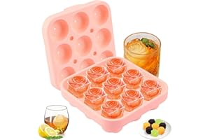 LBINYLING Silikon Eiswürfelform Rose, 9-Fach Ice Cube Tray 3D Rosen Eiswürfelbehälter mit Deckel, Wiederverwendbare Eiswürfelformen BPA-Frei für Eis, Whiskey, Cocktail, Saft, Kaffee Eiskugelform (Rosa)