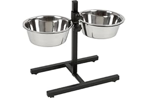 KERBL PET Kerbl Futterbar inklusive Edelstahlnäpfe, Stufenlos Verstellbarer Hunde Fressnapf, 2 x 2800 ml, Höhe 43 cm, Schwarz