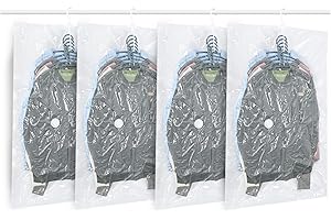 ZWMYF Sacchetti sottovuoto vestiti da appendere, 4 pezzi Vacuum storage bags salvaspazio per vestiti, organizer per armadio, Sacchetti vestitii trasparente e riutilizzabile (4, 105x70cm)