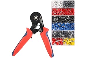 DECHENGBAO Kit di strumenti di crimpatura per ghiere con terminali per fili isolati da 1200 boccole, pinza per cavi a cricchetto autoregolabile per connettori per cavi elettrici (0,25–6 mm²)
