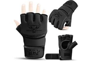 BEAST RAGE Gants MMA BEASTRAGE pour Hommes et Femmes, Gants d'arts Martiaux, Paume ventilée, Cuir Vegan, Combat en Cage, Muay Thai, Kick Boxing, Punching Bag, Boxe, Kickboxing