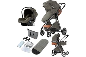 Reenborn Carrito Bebe 3 en 1, Carro Bebe con Dos Modos de Empuje Reversibles, Cochecito Bebe 3 Piezas con Marco de Aluminio, Carricoche Bebe con Diseño Plegable con Un Solo Clic (V9 Deep Grey)