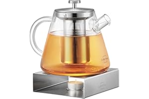 SILBERTHAL Teekanne mit Stövchen Set Glas - Mit Siebeinsatz - 1,5 Liter - Zum Warmhalten der Teekanne mit Teelicht