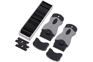 FOSHIO 2 raschietti in plastica con 100 lame in raschietto in plastica, raschietti plastica per adesivi in vinile, rimozione di vetro e solvente per etichette, colore nero