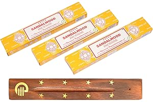 Original Satya Sandalwood Incense Sticks Pack of 3X 15G with Greensense Holder for Aromatherapy, Spa, Yoga, Weddings, Meditation, Healing, Positivity and Relaxation
