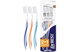 ‎DR.BEST Dr.BEST Original Zahnbürste, Mittel, Vorteilspack, für die tägliche Reinigung mit bewährtem Dr.BEST Flachschnitt. Flexzone und abgerundete Borsten für eine gründliche und schonende Pflege.