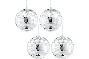 Suwimut 4 Pack Mirror Disco Ball, 15cm/6 Inches Cool and Fun Silver Hanging Ball With Ring for DJ Light Effect, Party and Home Decorations, Stage Props
