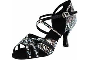 Syrads Zapatos de Baile Latino para Mujer Zapatos de Baile de salón Brillantes para Mujer Salsa y Bachata Zapatos de Diamantes de imitación Zapatos de Baile de salón