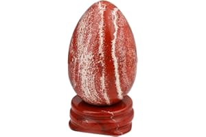 KYEYGWO Red Jasper Carved Eggs with Stand, Healing Crystal Meditation Chakra Balancing Reiki Crafts Home Decoration