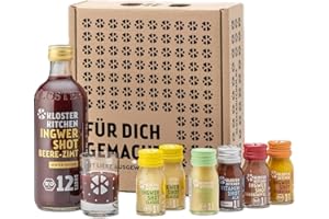 Kloster Kitchen Bio Ingwer Shot Weinachtsgeschenk I 6 Sorten mit echten Ingwerstückchen I Geschenkset Männer und Frauen Ingwershot vegan I süß-scharf & natürliche Süße (inkl. 0,25€ EINWEG Pfand)