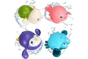 GUBOOM Giocattoli da Bagno per Bambini, 4 Pezzi Bambino Giocattoli Bagno, Giocattolo Vasca da Bagno per 1-4 Anni, Giochi Bagnetto Neonato per Neonati Ragazzi Ragazze, Tartaruga+Pinguino+Granchio+Delfino