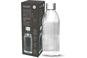 Glass Carbonating Bottle 1L Silver - Compatible Only With Mysoda Glassy Sparkling Water Maker - Quick-Lock Reusable Bottle - Lid and Base Made of Aluminium - BPA Free