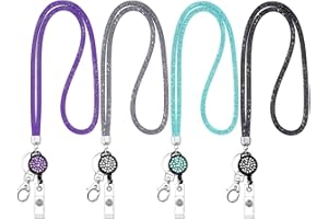 Xanewza 4 Pezzi Cordino in Cristallo Porta Badge da Collo，Cordino Laccio da Collo in Cristallo Laccetti Multiuso con Portachiavi Porta Badge Retrattile, per Chiavi, Porta Biglietti da Visita Office