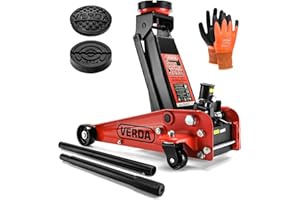 ‎SELLNET Verda Wagenheber hydraulisch 3T (130-490) + 2X Gummi + Montagehandschuhe Rangierwagenheber, Profi, Tief, Doppelpumpsystem Doppelkolben, Heber, Ständer, Flache, Werkstatt, Wohnmobil, Geländewagen PKW