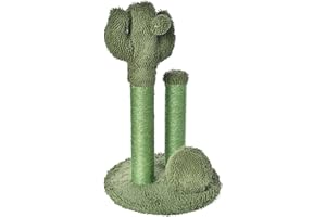 Amazon Basics – drapak dla kota z motywem kaktusa z potrójną wkładką i wiszącą kulką, 68 cm, zielony.