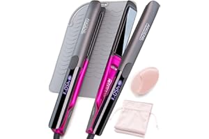 ANGENIL Titanium Hair Straighteners for Women, Heat Mat Hair Straightener, Dual Voltage Flat Iron Travel Straighteners and Curling Iron 2 in 1, 15s Fast Heating, Anti-scalding and Anti-Slip Design
