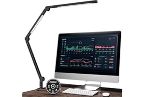 EYOCEAN Lámpara de escritorio LED, lámpara de arquitecto con brazo giratorio, lámpara de trabajo, fuente de luz dual, lámpara de mesa de oficina, brillo y temperatura de color ajustables